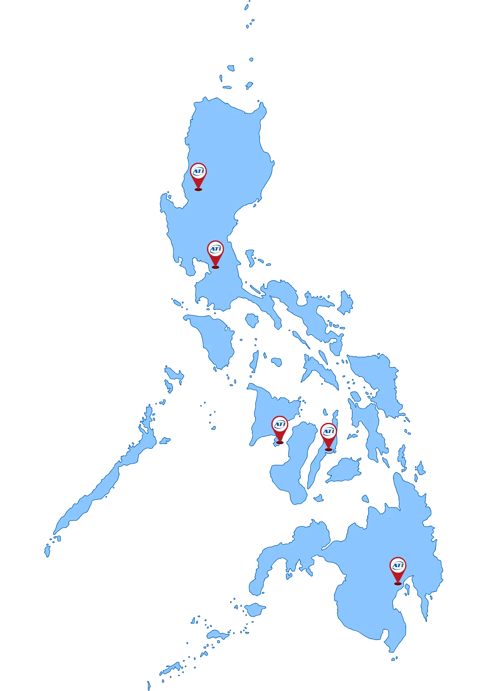Map of the Philippines showing ATI office locations